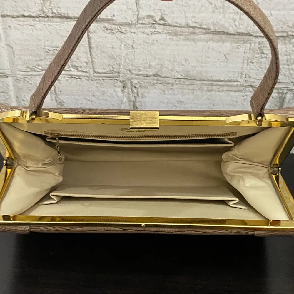 Vintage Mam 'Selle New York MidMod Lizard Textured Leather Tan Clutch Handbag - Image 11