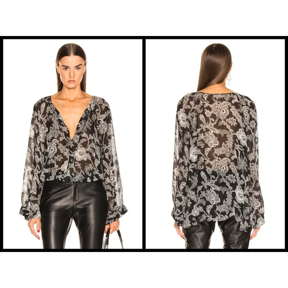 💕NILI LOTAN💕 Acadia Silk Blouse ~ Black Paisley Size XS - Image 3