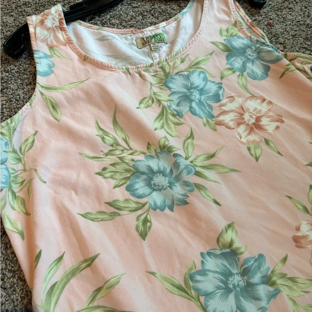 Tahiti Reef Club Sleeveless Floral Rayon Dress with Side Slits, midi Pink Size XL - Image 8