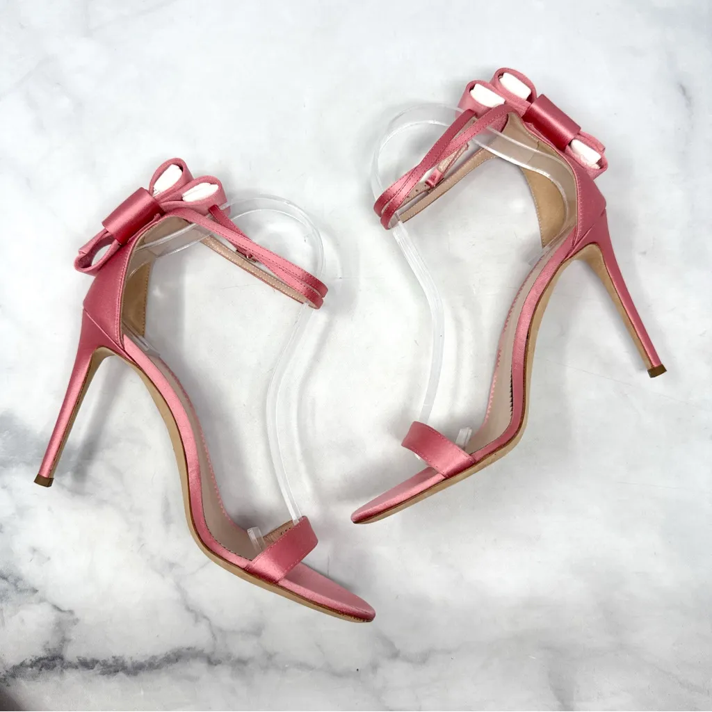 NEW Giuseppe Zanotti Alina Silk Satin Bow Back Stiletto Sandal Heels Pink 38 - Image 6