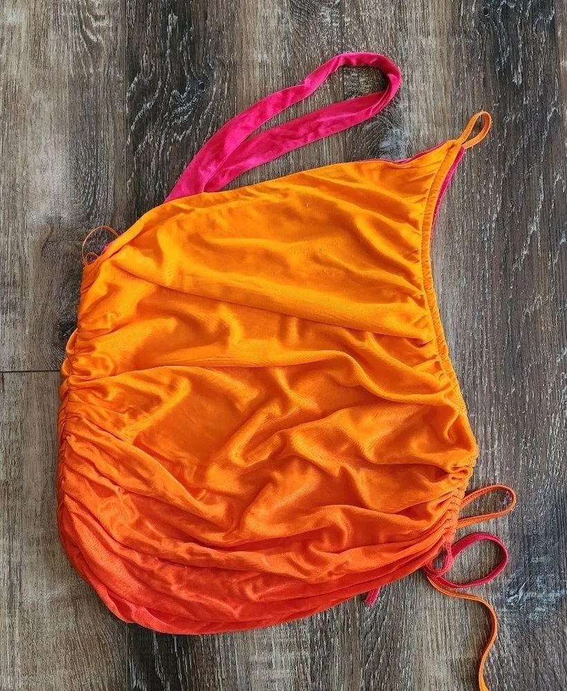 Andreadamo Draped Jersey Mono Shoulder Crop Top in Sex On the Beach Orange Small - Image 8