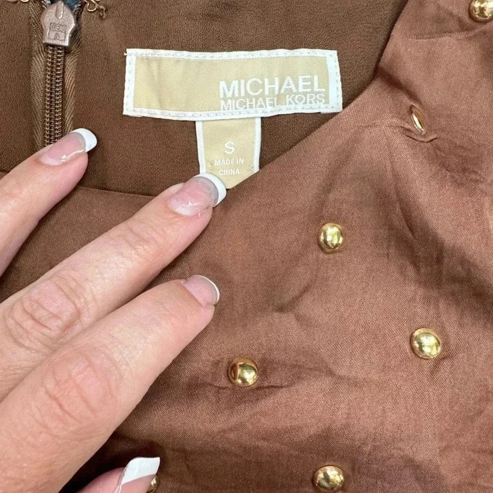 Michael Kors Black Brown Gold Studded Shift Dress Women’s Size S Small - Image 5