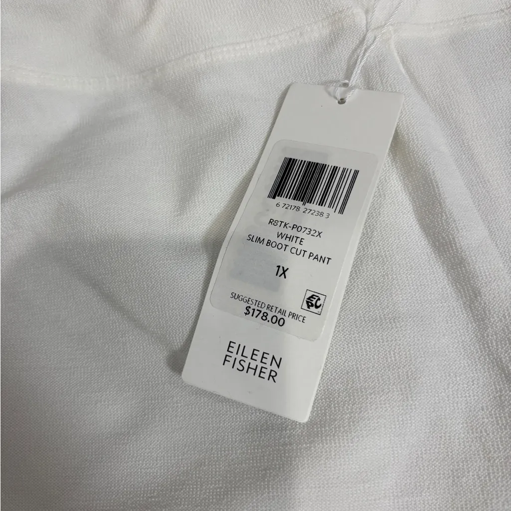 NWT Eileen Fisher Washable Stretch Crepe Pull On White Slim Bootcut Pant 1X - Image 3