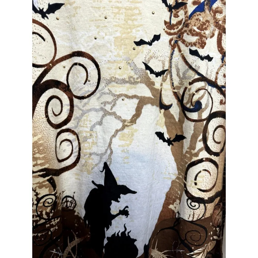 Serengeti Size Large Witch Halloween Bats Quarter Sleeve Cotton Shirt Brown - Image 5