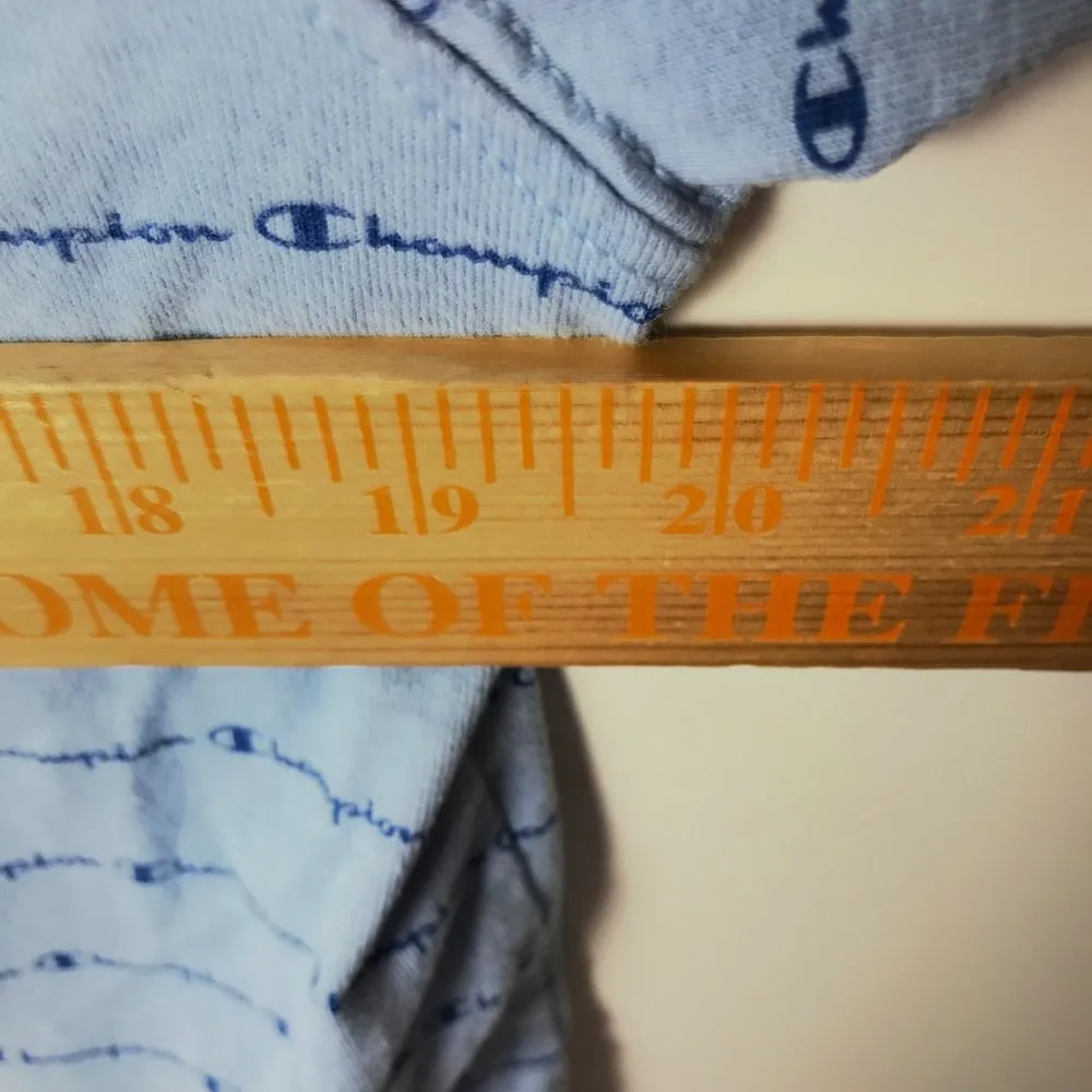 Champion All Over Print T Shirt Graphic Tee Short Sleeve Cotton Logo Blue Large - Image 5