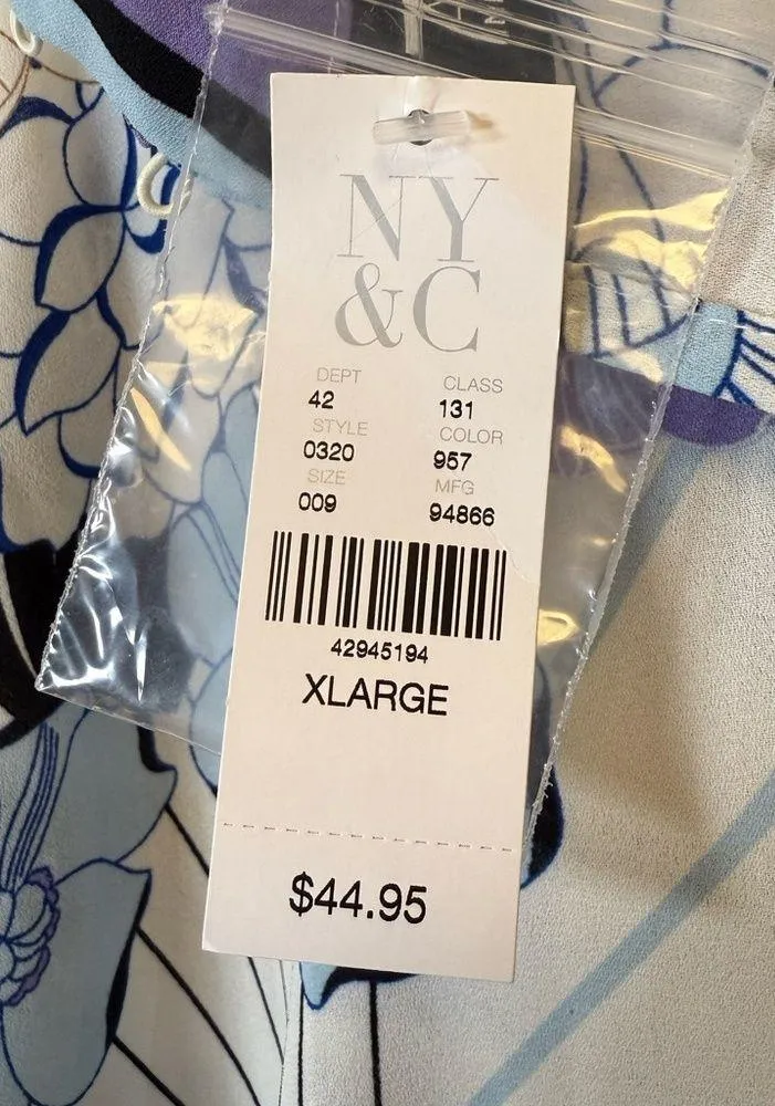 New York & Company High Neck Flutter Sleeve Floral Blouse Women’s Size XL Purple - Image 10