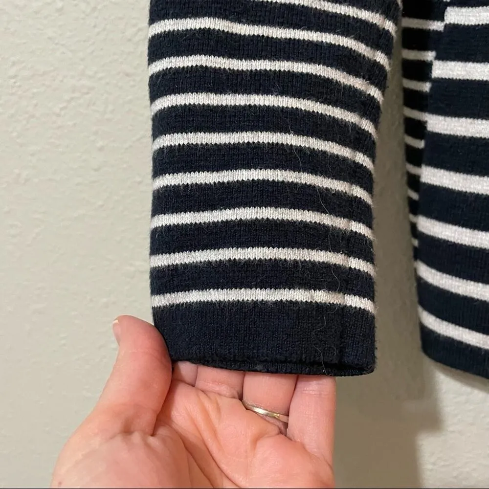 J Jill Navy Blue & White Striped Crew Neck Sweater Zipper Shoulder Womens XS - Image 2