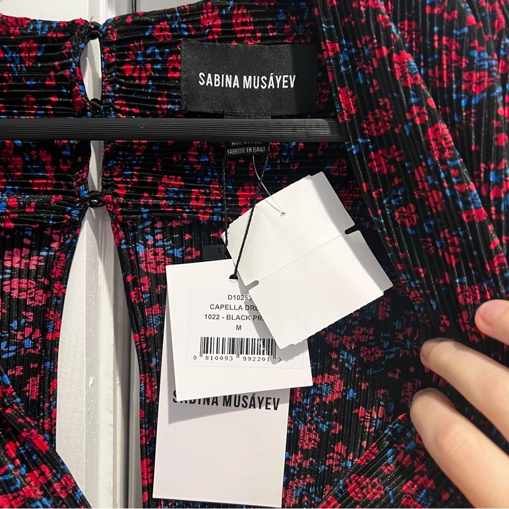 NEW SABINA MUSAYEV Capella Pleated Satin Mini Dress Black Size M - Image 8