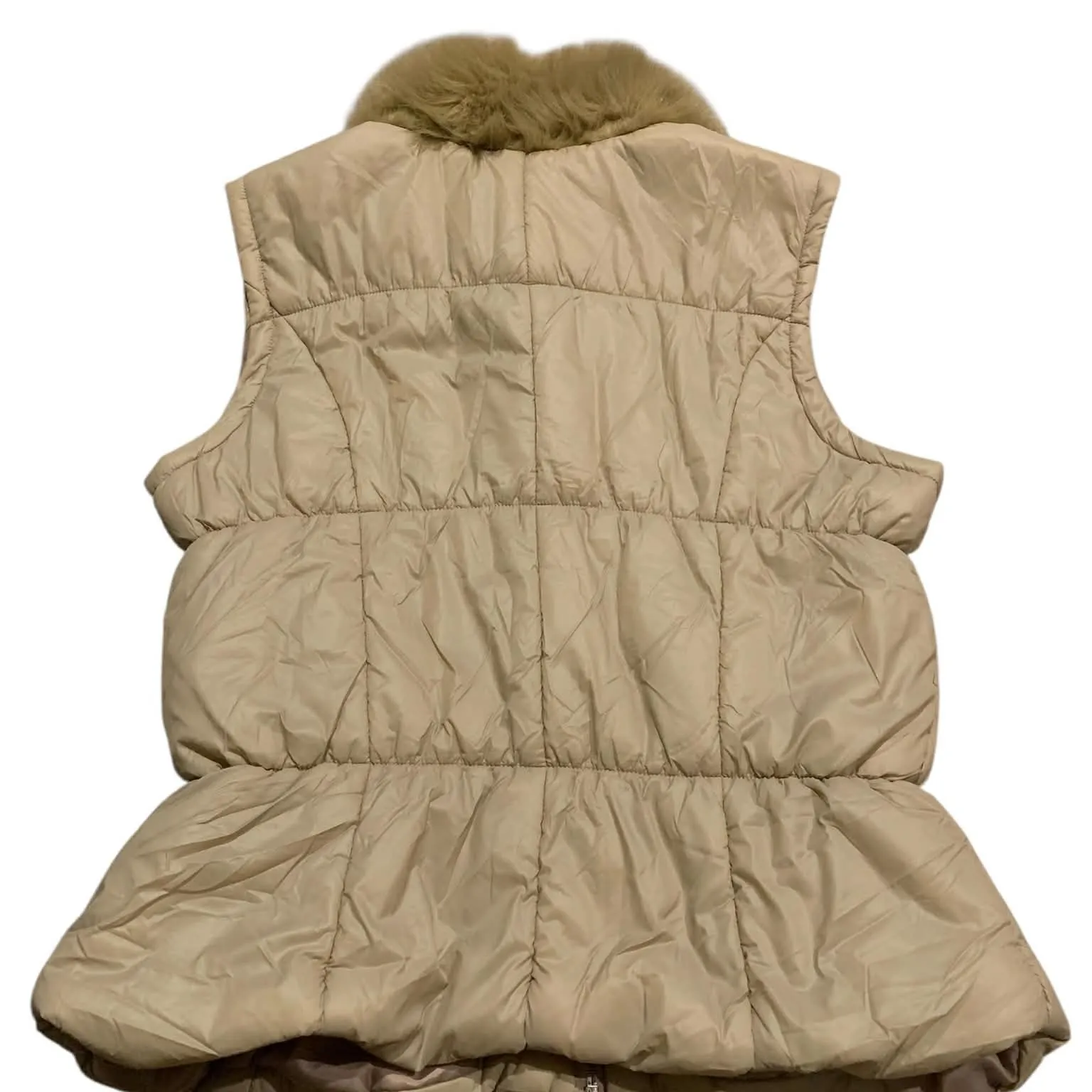 ​New York &Company Tan Peplum Puffer Vest Ruffle Trim Coquette Glam Grandmacore Brown Size XL - Image 2