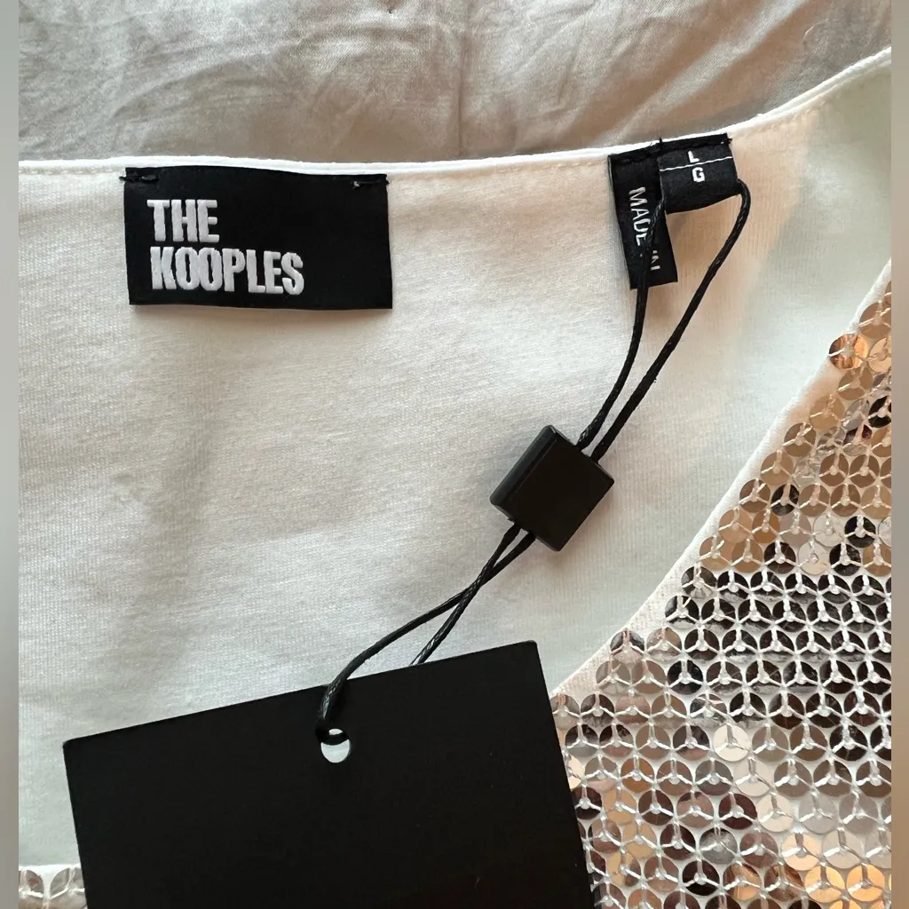 THE KOOPLES Silver sequined t-shirt, Size Large NWT short sleeve crew neck - Image 11