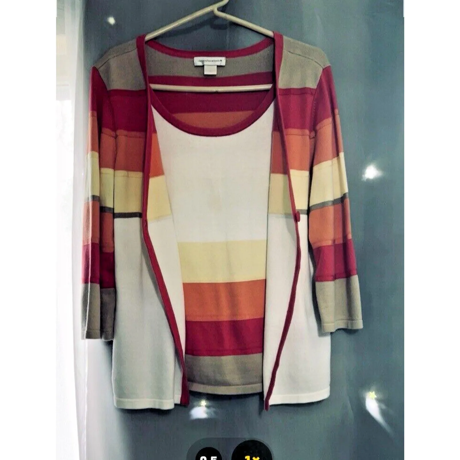 Christopher & Banks SZ L Y2K Retro Sweater Set Faux Orange Red Knit Cardigan - Image 3