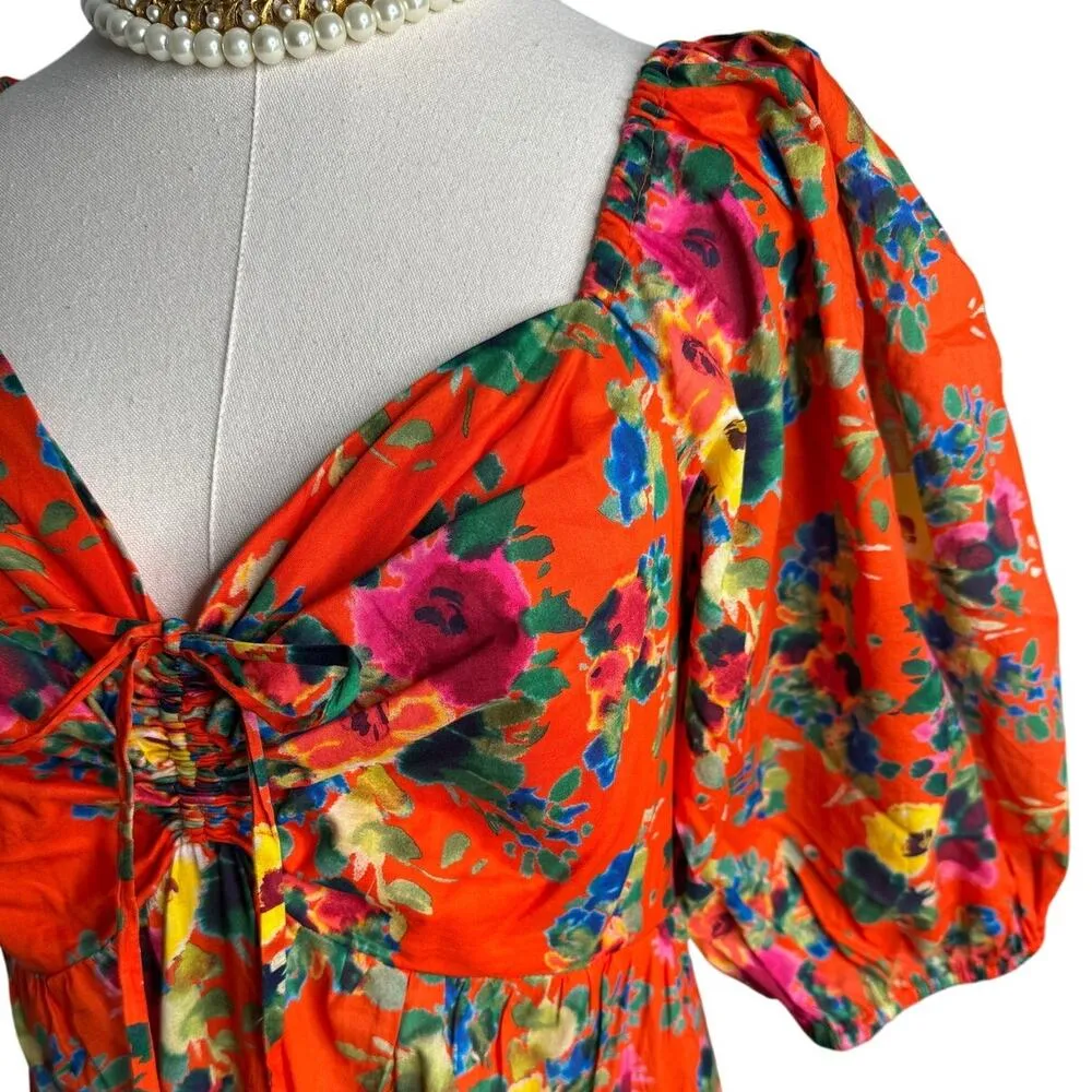 Cara Cara Quinn 100% cotton floral maxi dress cherry bouquet orange size XL - Image 4