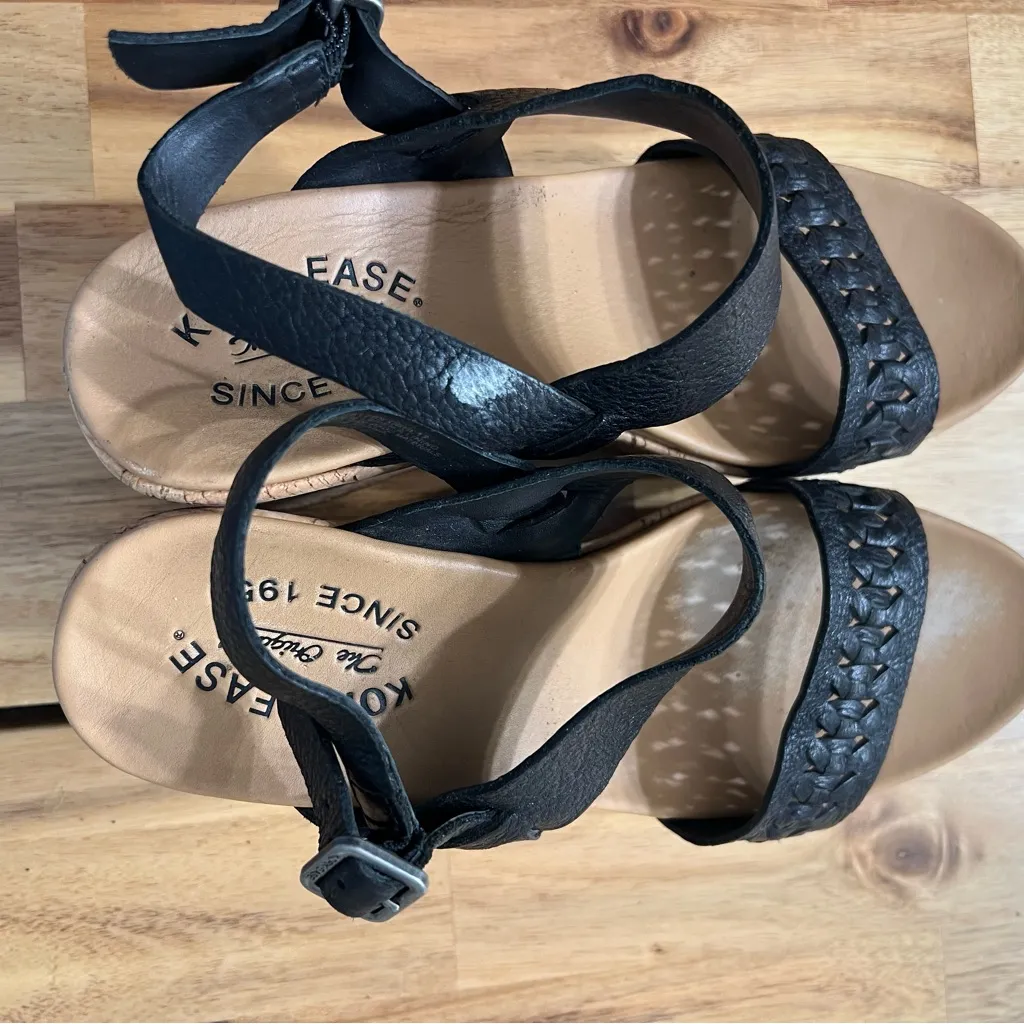 Kork-Ease Black Leather Braided Cork Wedge Sandals Size 7M - Image 6
