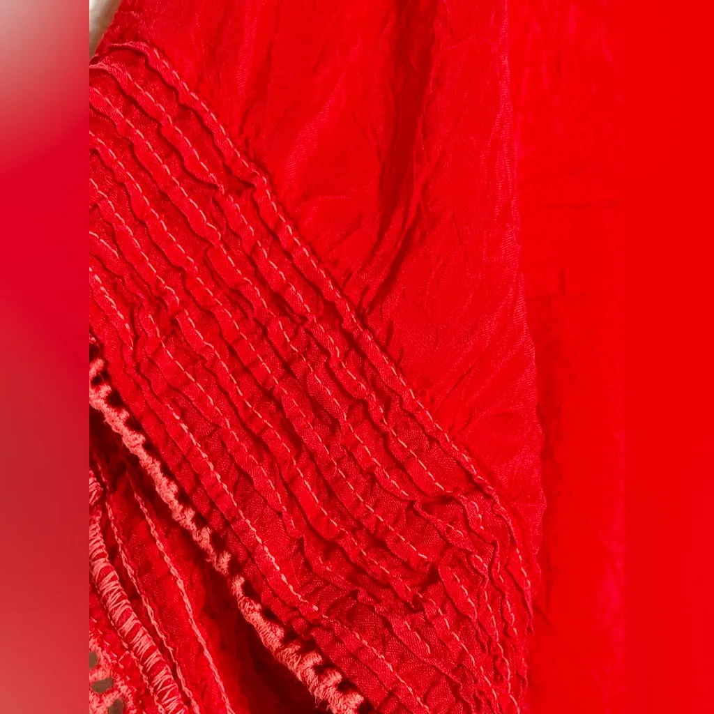 Johnny Was Scarlet Red Lissa Cupra Rayon Floral Embroidered Blouse Small - Image 3