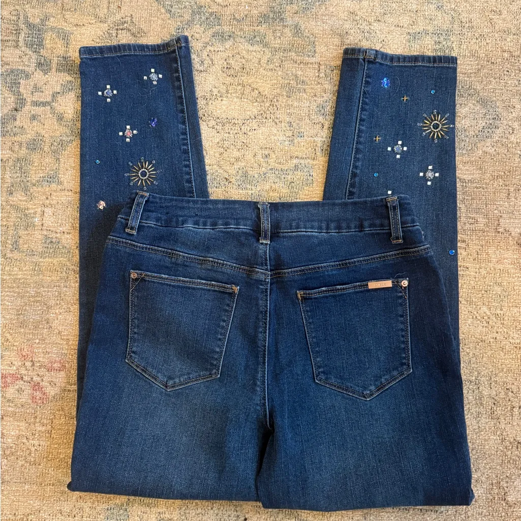 Chico’s EUC Embellished Distressed Ankle Blue Jeans - Image 4