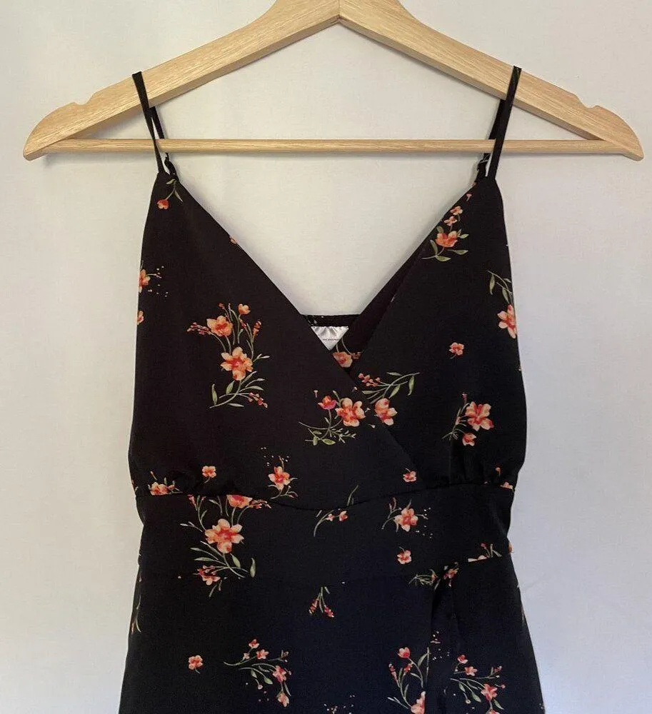 No Boundaries Black Floral Wrap Maxi Dress S lightweight v-neck summer flowy - Image 2