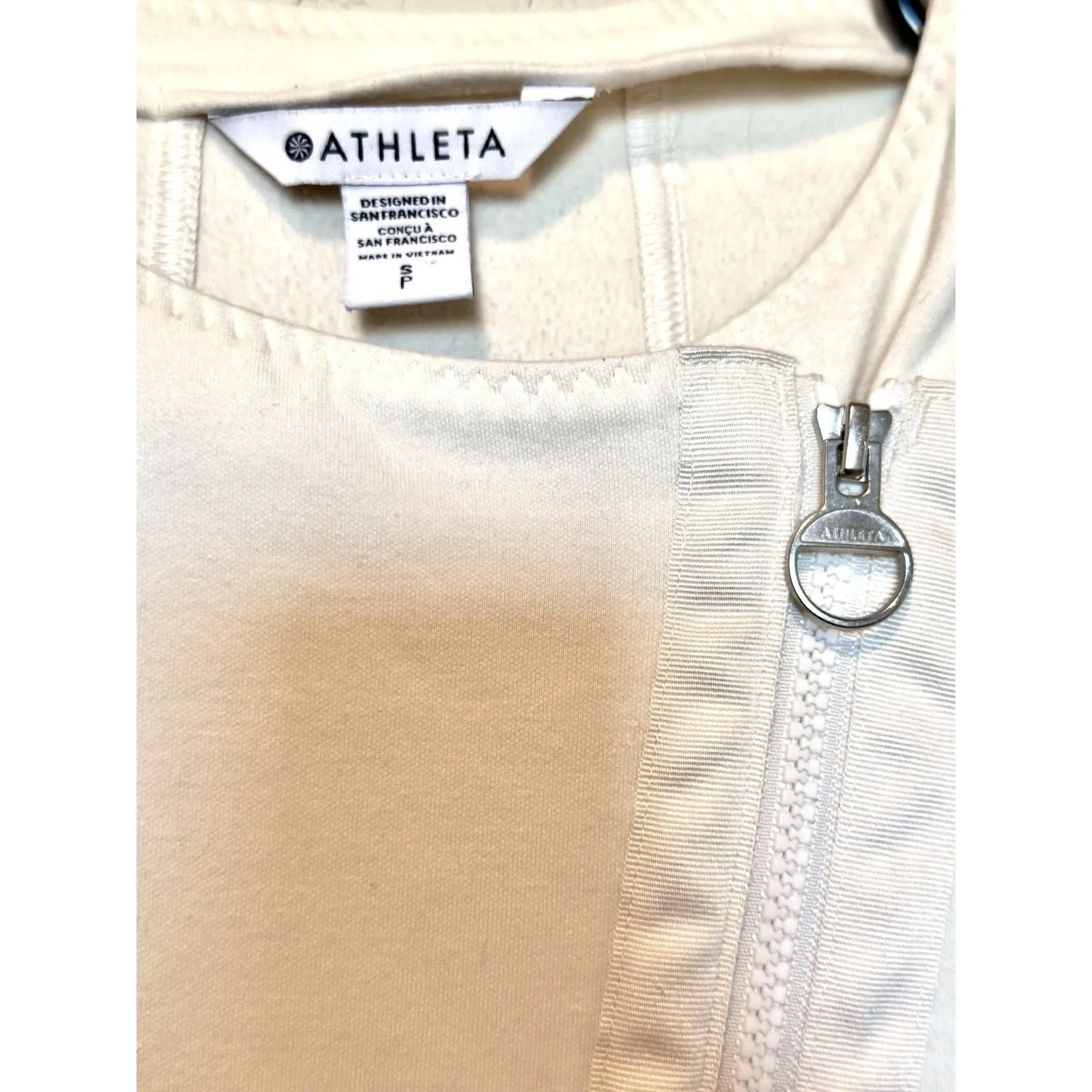 Athleta Moto Jacket Women Small Ivory Stretch Fleece Asymmetrical Full Zip - Image 8