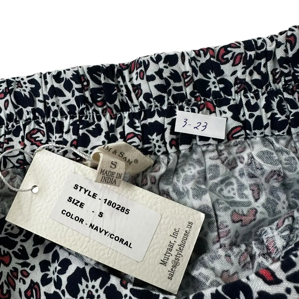 Sim & Sam Blue Coral Floral High Rise Flat Front Pants Women Sz Small NWT | 3-23 - Image 6