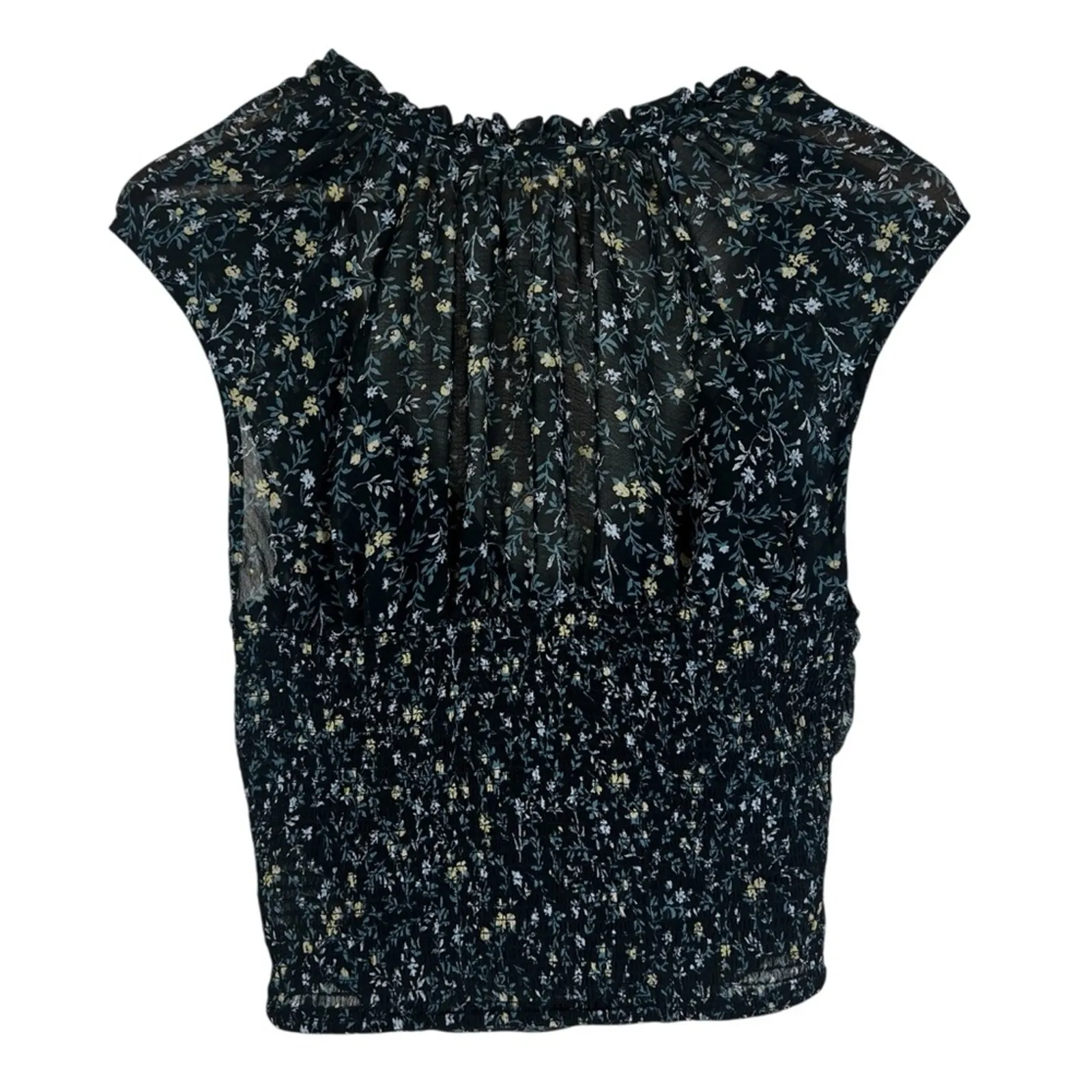 Free People Ma Cherie Blouse Womens XS Black Floral Cutout Surplice Cottagecore - Image 5