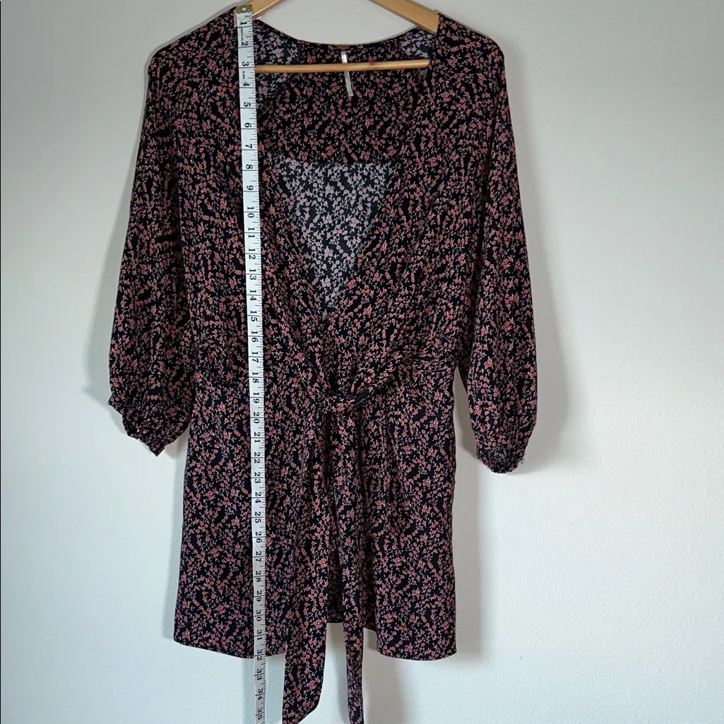 Free People Tunic Mini Dress Or Top Floral Tie Wrap Front Sz S Black - Image 14