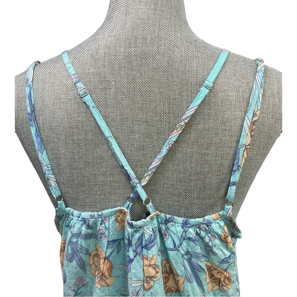 J.NNA Floral high low dress with spaghetti straps, ruffle bottom sz: S Green - Image 7