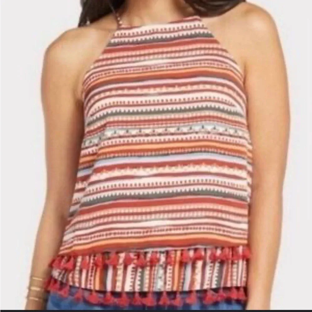 Evereve Sunday in Brooklyn Desert Stripe Tiered Tassel Tank Top S Anthropologie - Image 2