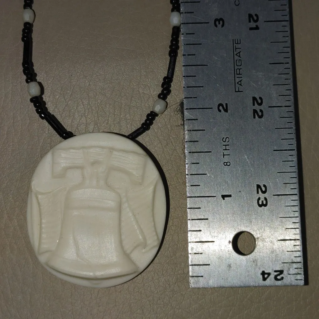 Brooch Pendant Liberty Bell Ceramic Porcelain Penny Sanford 353 Glass Necklace Black Size 18 - Image 6