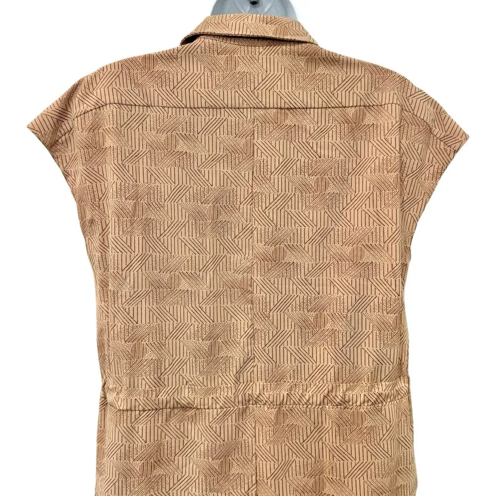 REI Cooperative Tan Brown Drawstring Patterned Shift Short Sleeve Dress size XS - Image 12