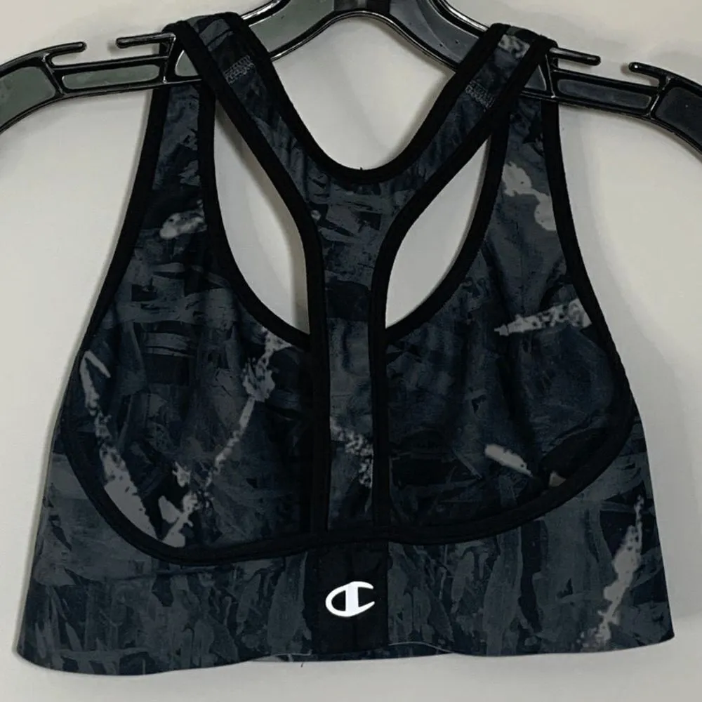 Champion Women's Abstract Print Racerback Sports Bra Black Gray Size Medium - Image 2