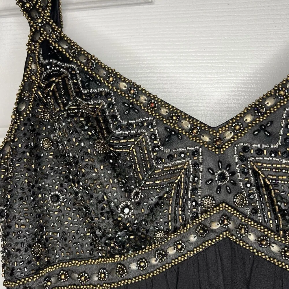 Sue Wong Nocturne Dress Womens 4 Black Silk Beaded Lined Cocktail Homecoming - Image 4