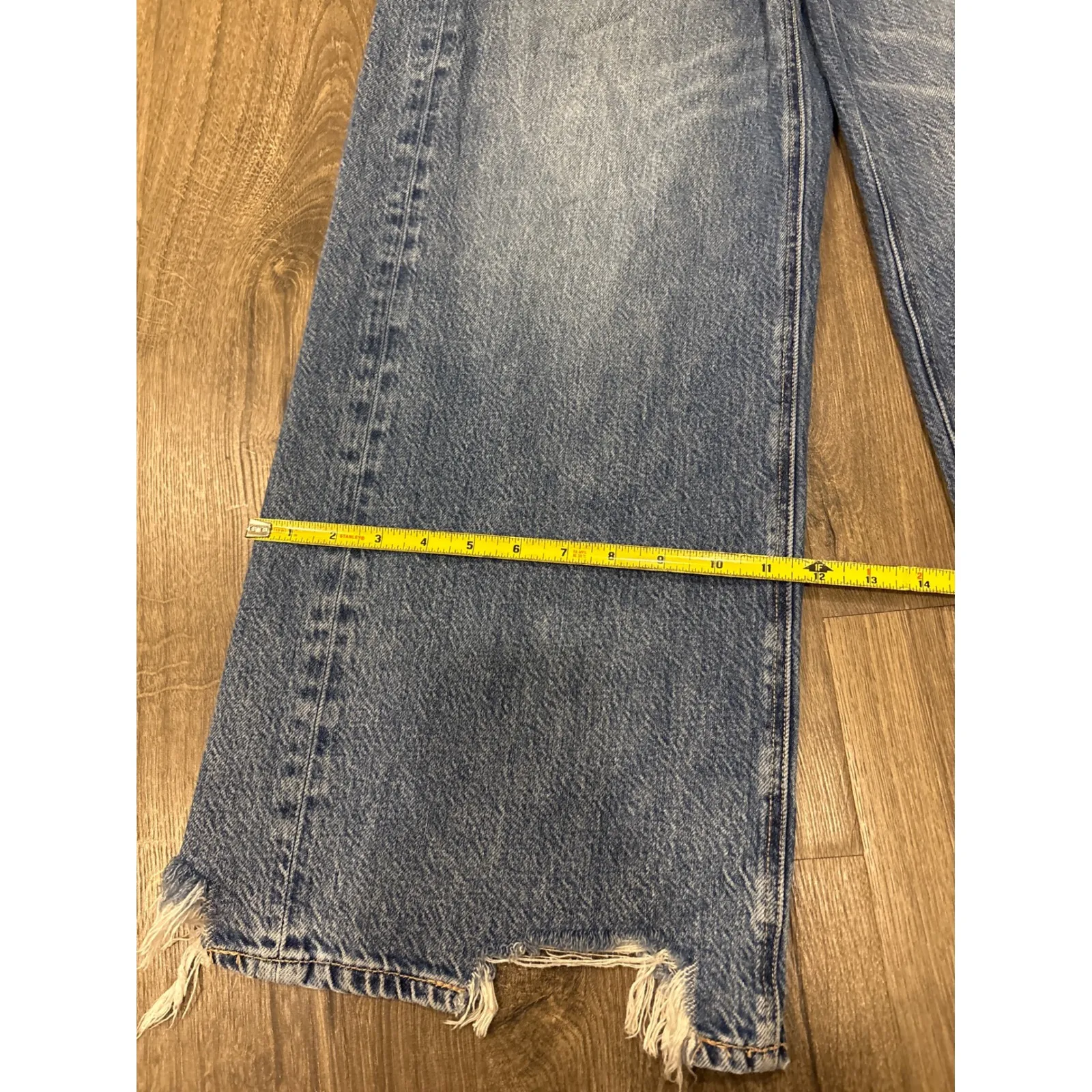 American Eagle Super Baggy Wide Leg Distressed Frayed Hem Jeans Women Size 10 Blue - Image 8