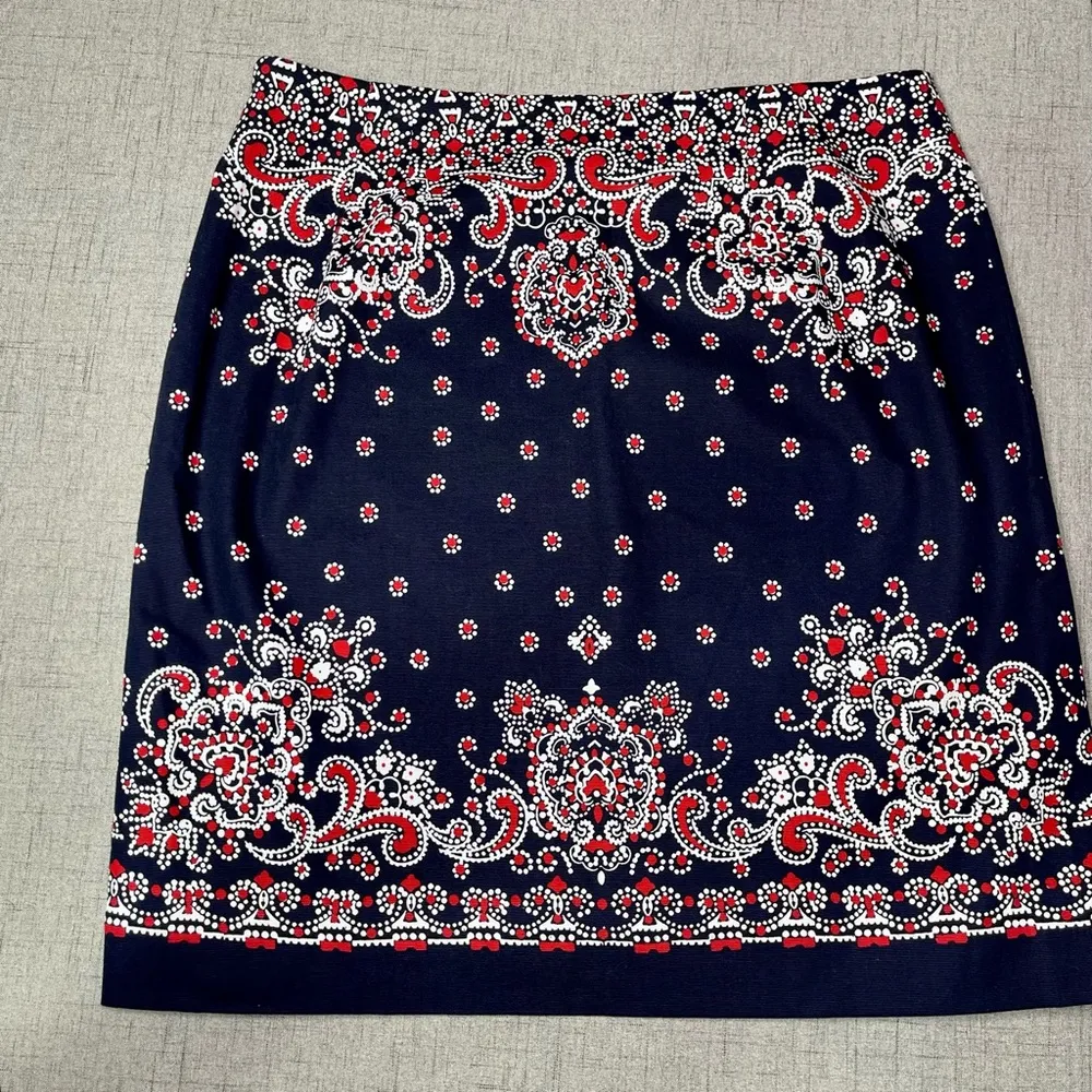 Talbots Paisley Floral Pencil Skirt Navy Blue Red White 8 - Image 6