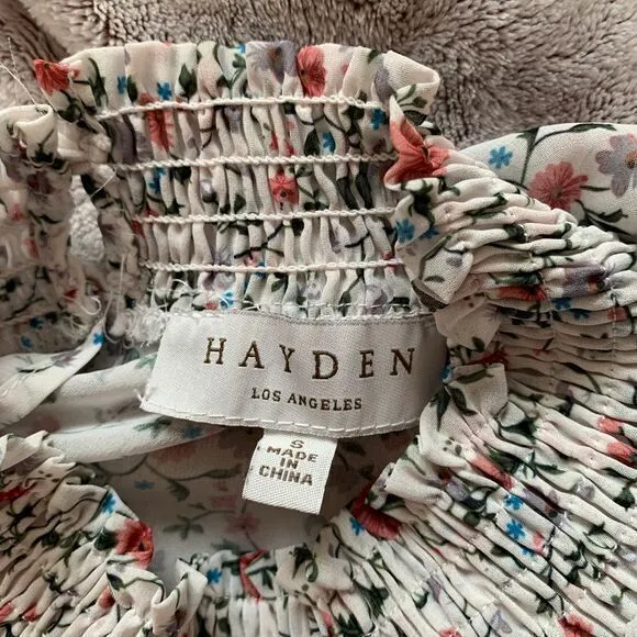 Hayden Los‎ Angeles Tank Top Womens Small White Floral Smock Neck Ruffle Blouse - Image 8