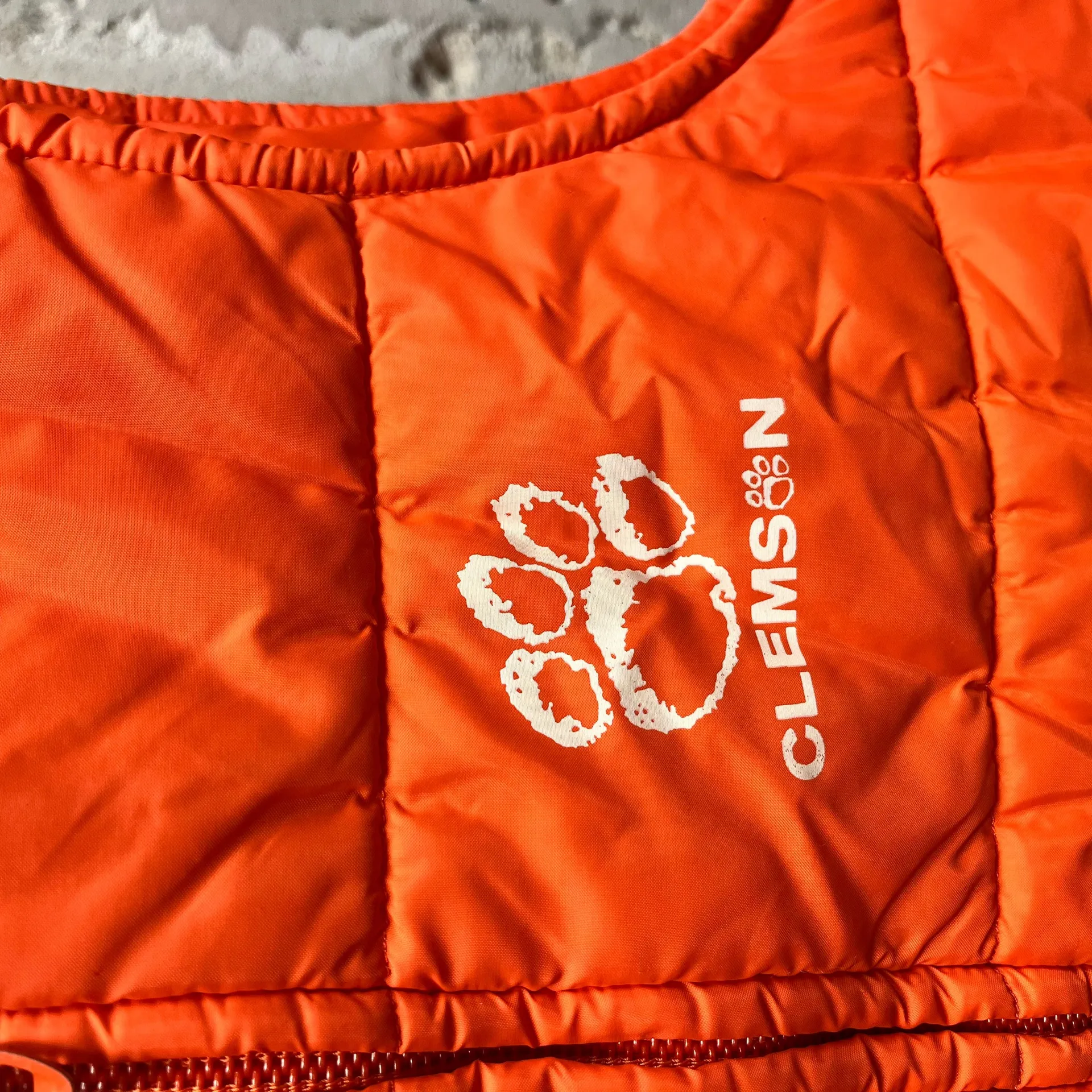 Vintage 80s Chalk Line Clemson Tigers Orange Puffer Paw Logo Vest Large L CU USC - Image 2