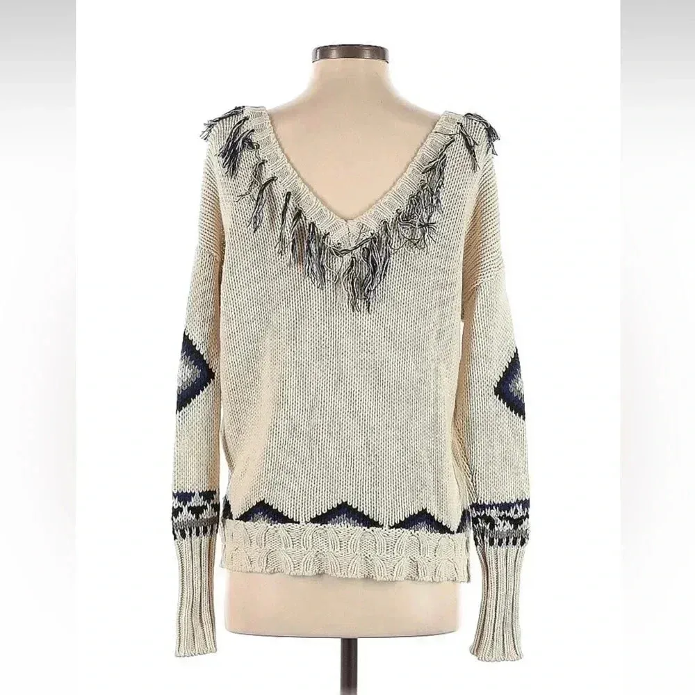 Anthropologie Chaser Eagle Pullover Fringe Sweater Native Aztec Western Size XS - Image 3