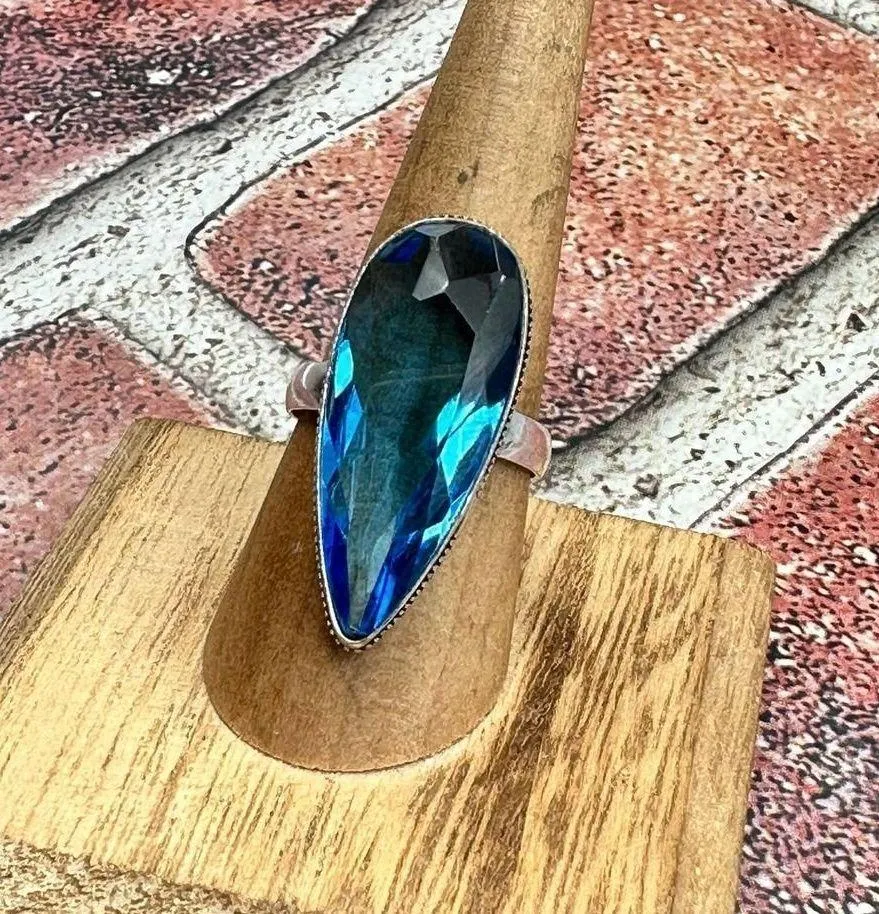 Blue Topaz Sterling Silver Ring Size 9 - Image 11