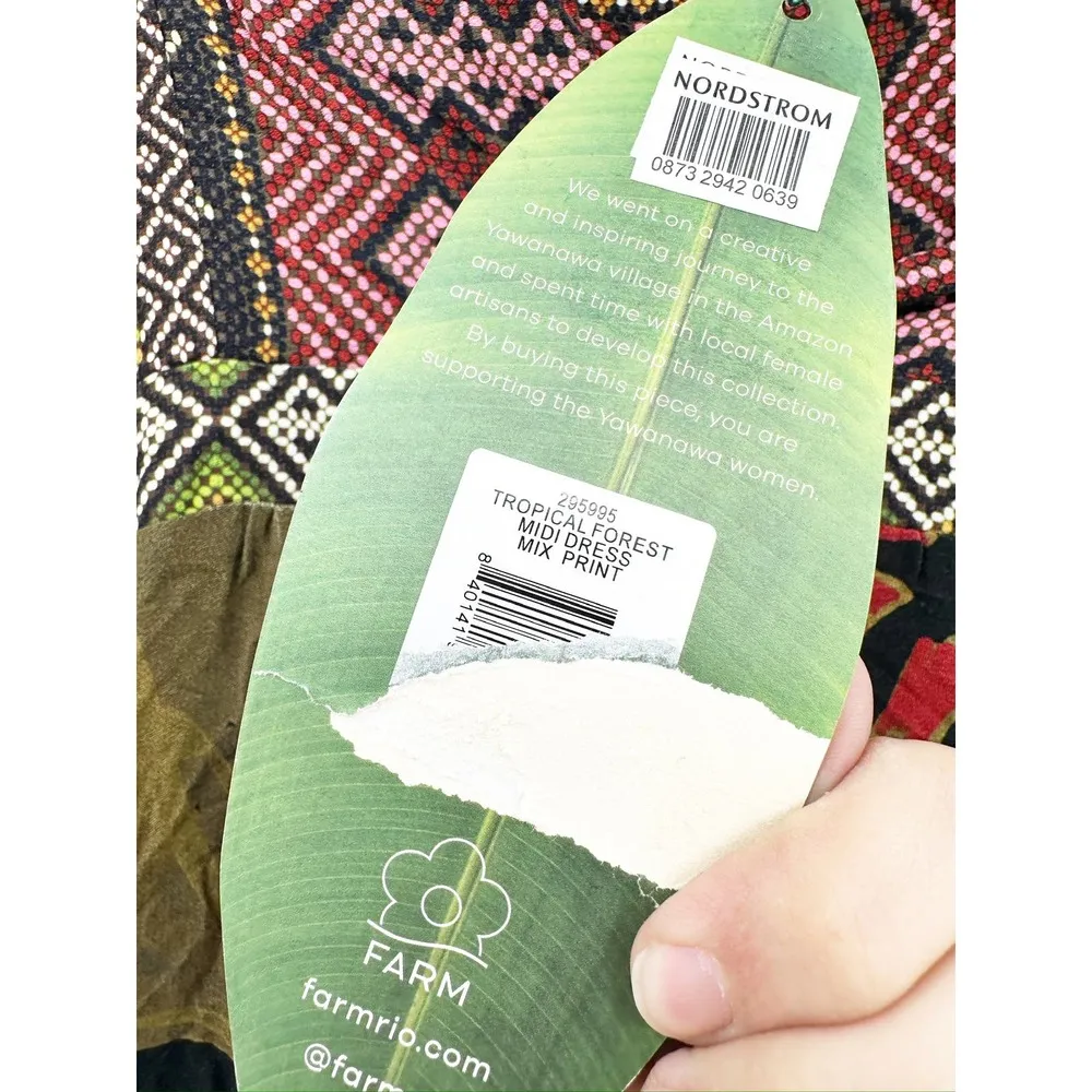 Farm Rio Tropical Forest Mix Print Long Sleeve Shift Midi Dress Size XS New - Image 6