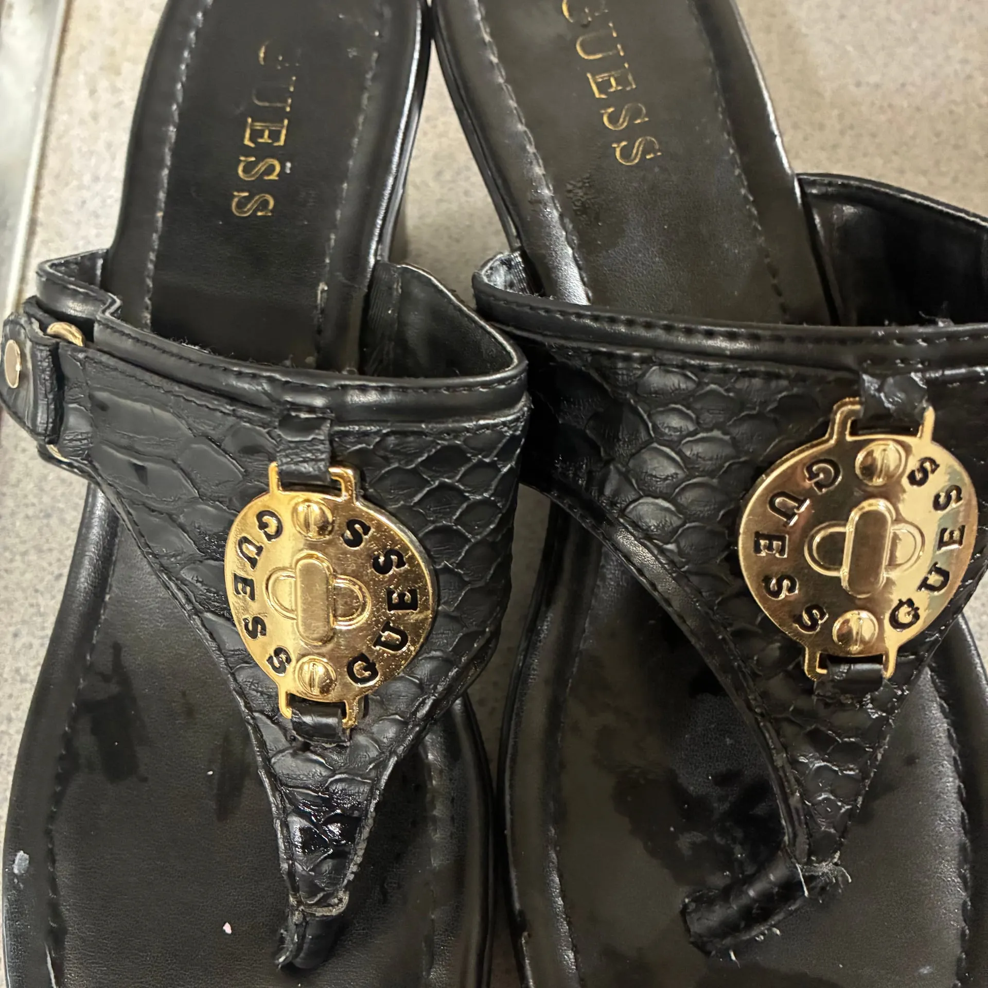 Guess Leopard Print Wedge Thong Sandals - Image 4