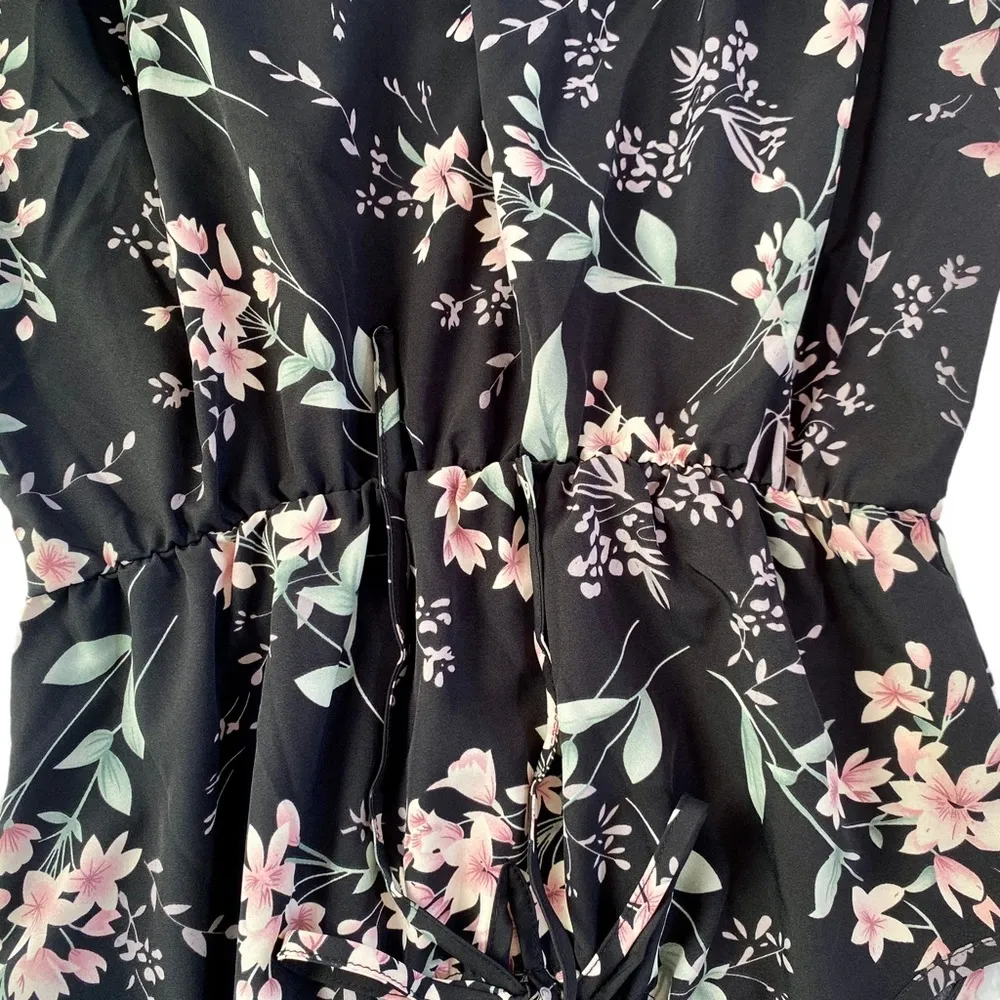 Women’s black floral dress spaghetti straps L tie front fl… - Image 7