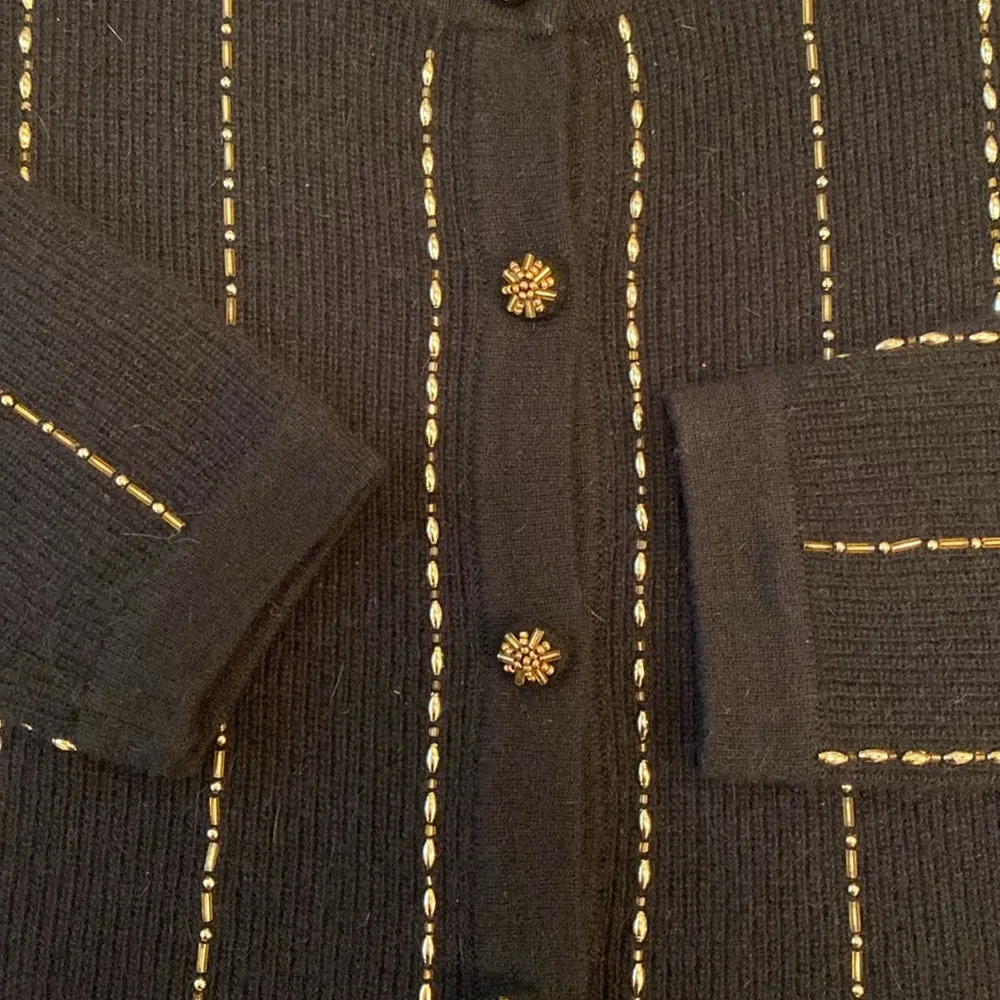 Marisa Christina Lambswool Rabbit Hair Crew Neck Gold Beaded Cardigan SMALL Black - Image 6