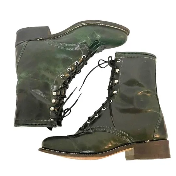 Laredo Leather Kiltie Logger Boots Dark Emerald Green Lace-Up Women’s Size 6 - Image 3