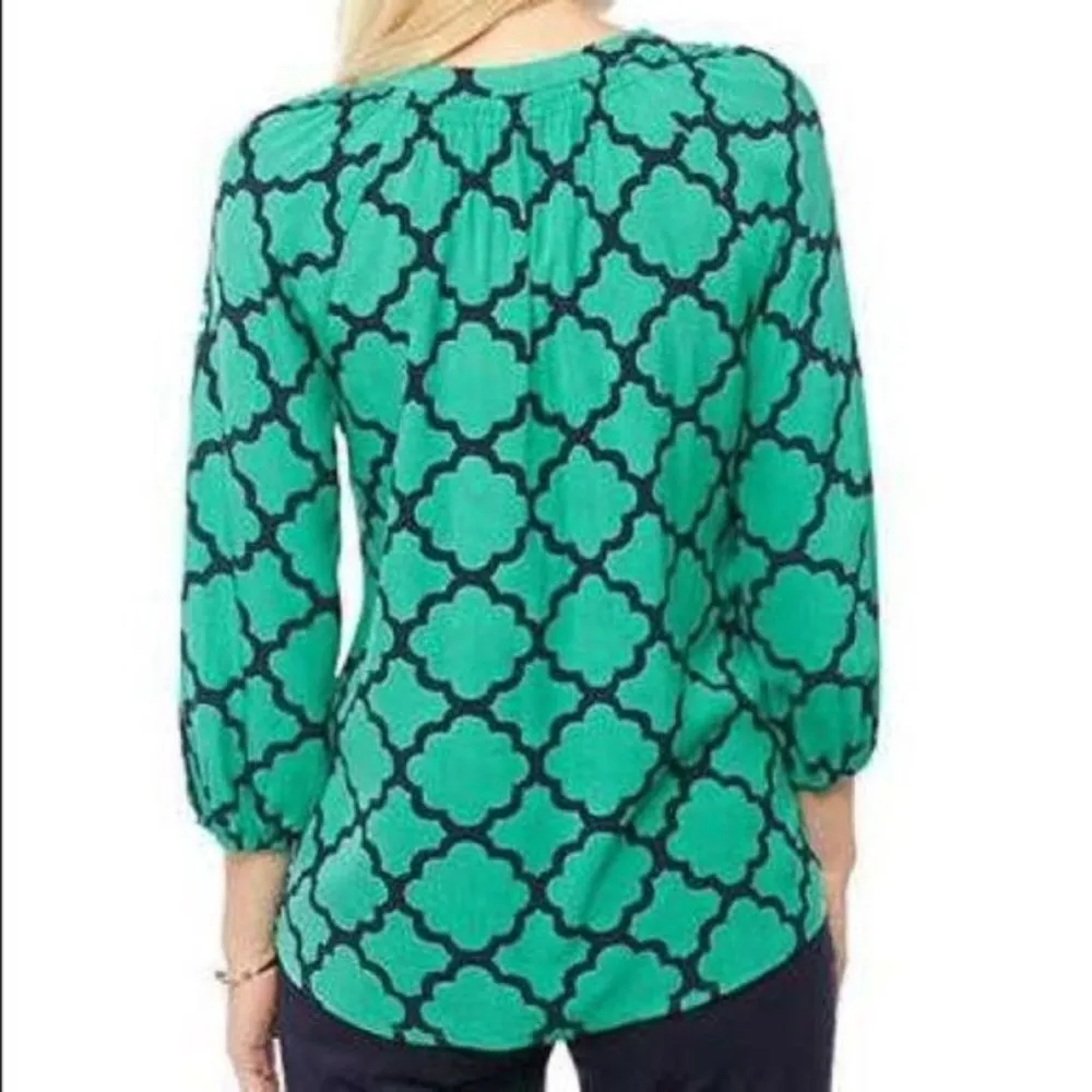 Crown & Ivy Green & Blue Moroccan Medley 3/4 Sleeve Peasant Top S - Image 2