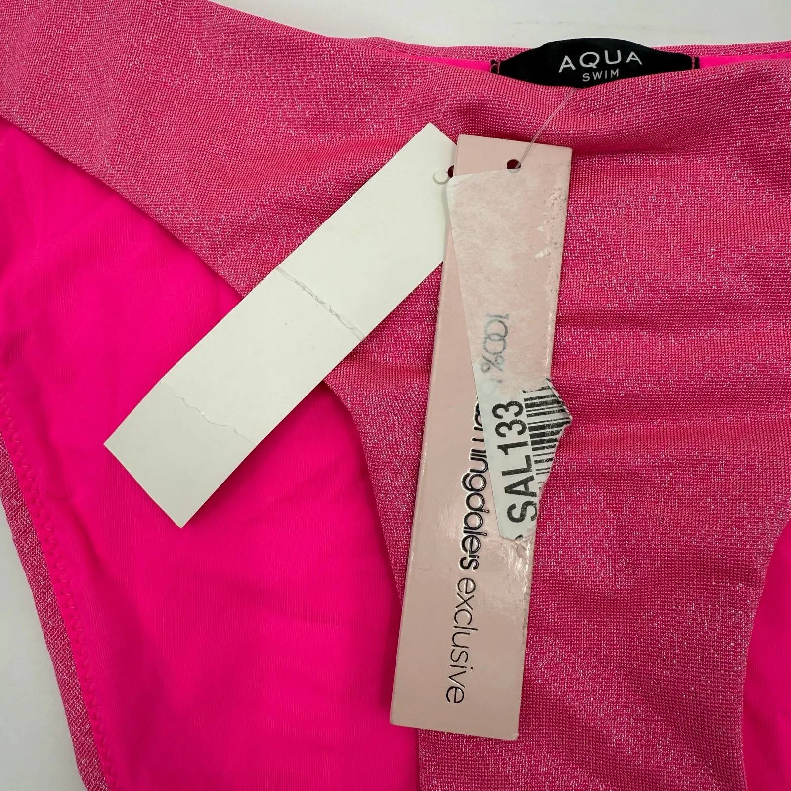 AQUA Bikini Bottoms Size Large Pop Pink NWT Lurex Shimmer Swim Bloomingdales - Image 6