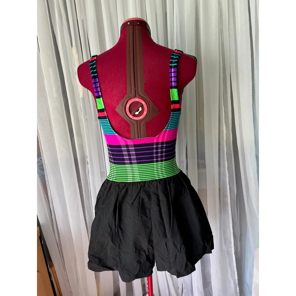swimsuit one piece striped Vintage 1990s shorts hot pink blue green Size 12 - Image 4