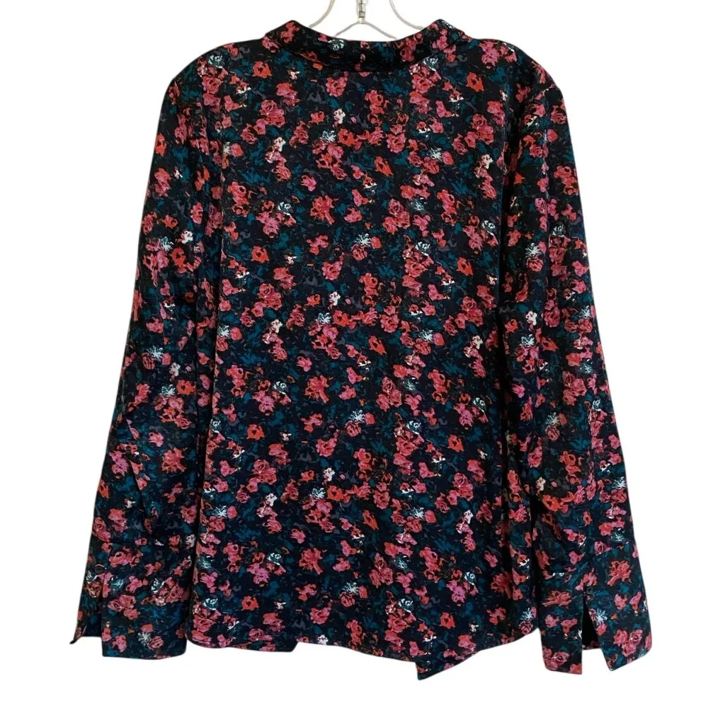 SOMETHING NAVY Floral Multicolor Rosebud‎ Draped Wrap Front Blouse M - Image 4