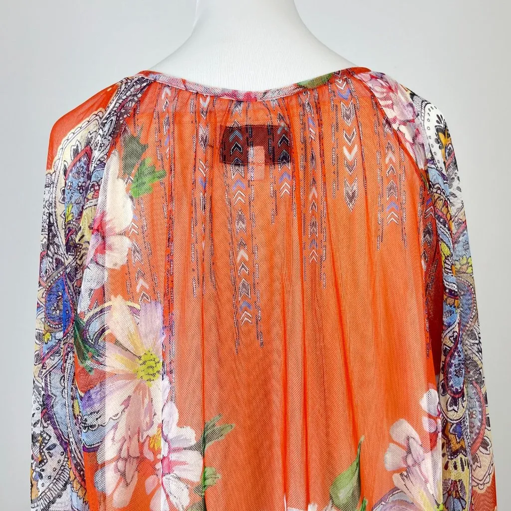 NWOT JOHNNY WA PAISLEY MESH BLOUSE EMBROIDERED EYELET TRIM Size L Long Sleeves - Image 12