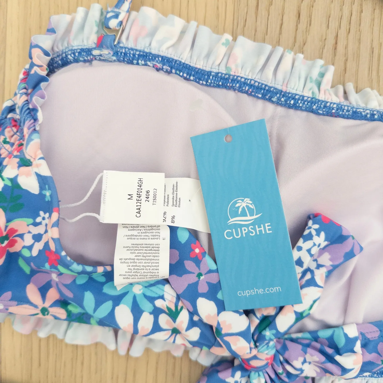 Cupshe‎ Womens Bikini Set Size M Multicolor Floral Smocked Ruffle Swim Cottage - Image 4