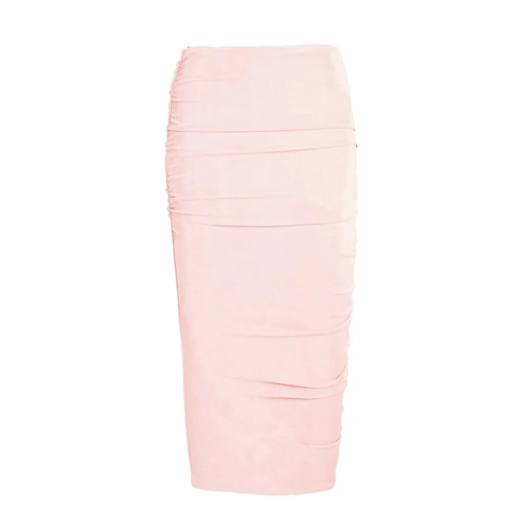 SER.O.YA Julia Midi Skirt in Powder Pink Small New Womens Stretchy Ruched - Image 10