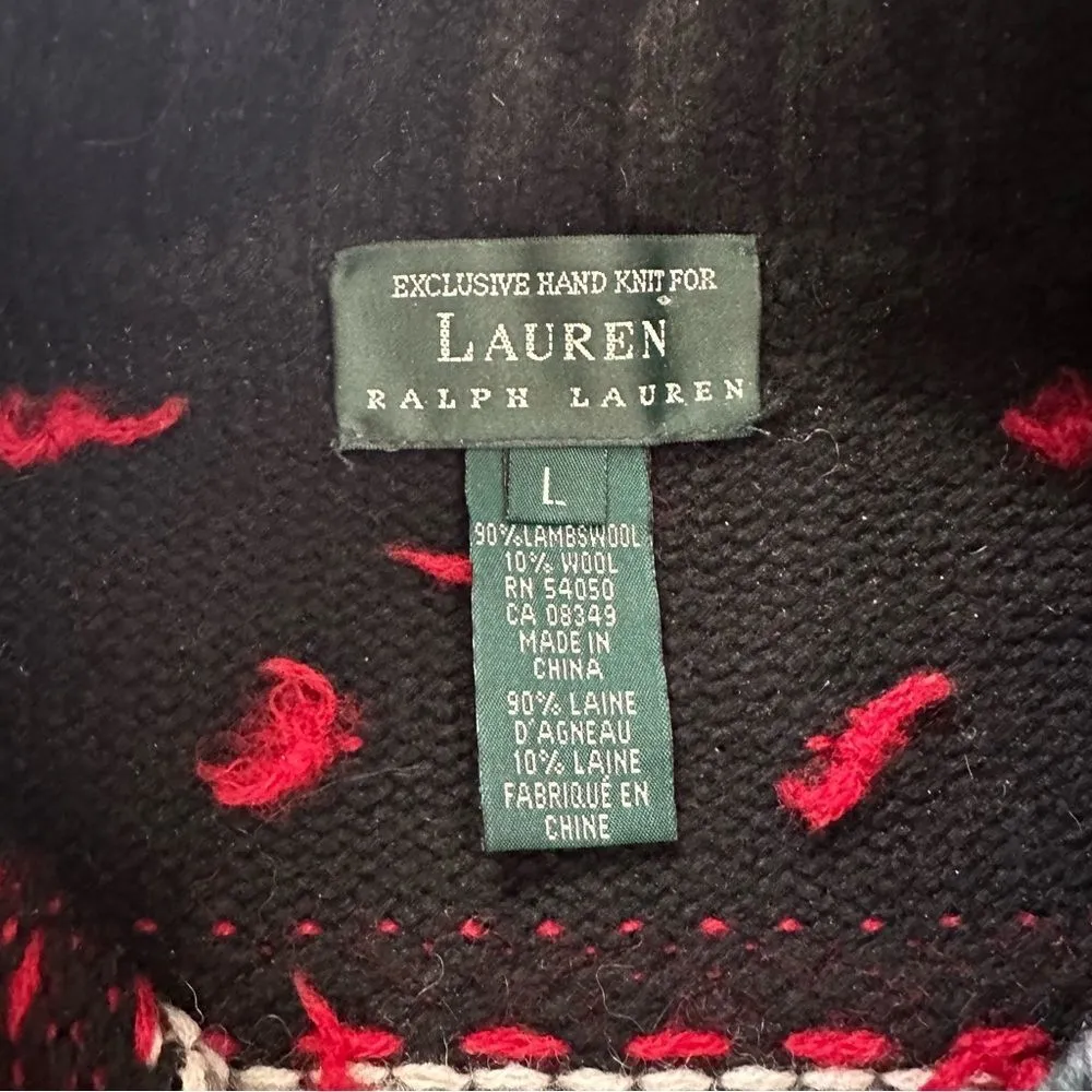 Vintage Lauren Ralph Lauren knit zip up hand knitted sweater size large Black - Image 4