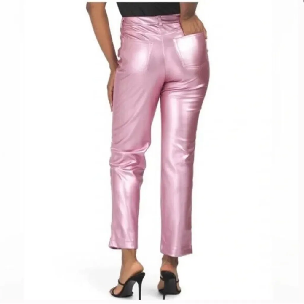 NWT Rachel Zoe High-Rise Metallic Pink Soft Faux Leather Ankle Pants, 10 - Image 5